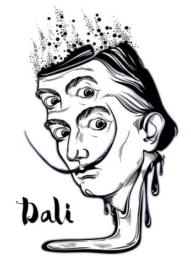 Beautifully detailed gothic portrait of Salvador Dali - spanish painter. One of the most represenatives os surrealism. 20th centuary. Psychedelic and mystic vector artwork great for tattoo design. clipart