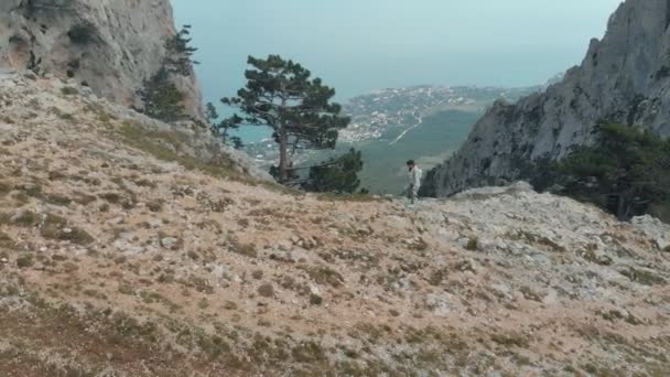 Kadın hiking havadan görünümü — Stok video