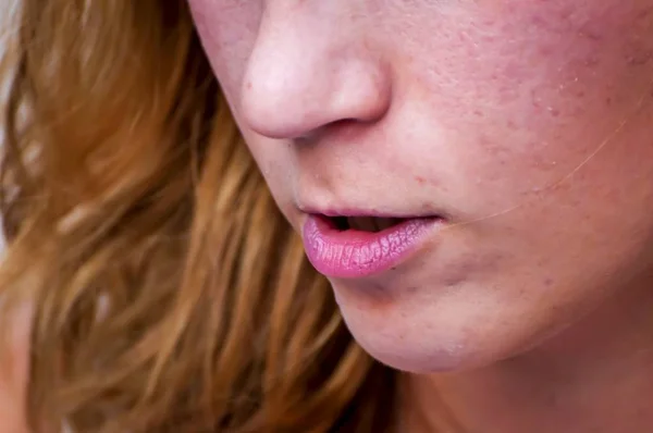 Lower Part Face Young Woman Her Nose Mouth Isolated Close — Stock Photo, Image