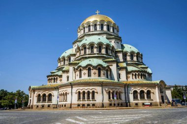 SOFIA, BULGARIA. August 4, 2018. The exterior of the famous Alexander Nevsky Cathedral in central Sofia. It's one of the largest Eastern Orthodox cathedrals in the world and one of the main tourist attractions. clipart