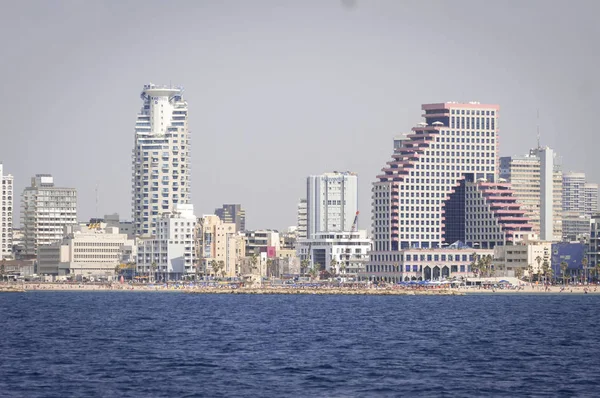 Paisagem Urbana Tel Aviv Passeio Marítimo Praia Mar Mediterrâneo Com — Fotografia de Stock