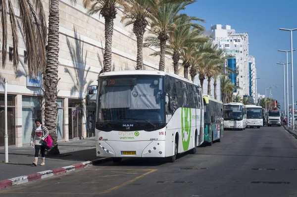 Afikim Автобуси Вишикувалися Поруч Ашдода Головної Автобусної Станції Системі Ізраїльських Ліцензійні Стокові Фото