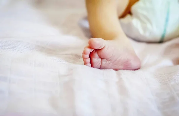 Piedi Piccoli Una Neonata Uno Sfondo Rosa Delicato Neonato Una — Foto Stock