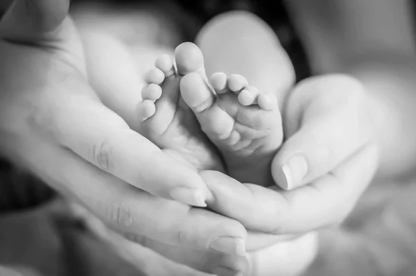 Pequeños Pies Una Niña Recién Nacida Brazos Madre Bebé Una —  Fotos de Stock