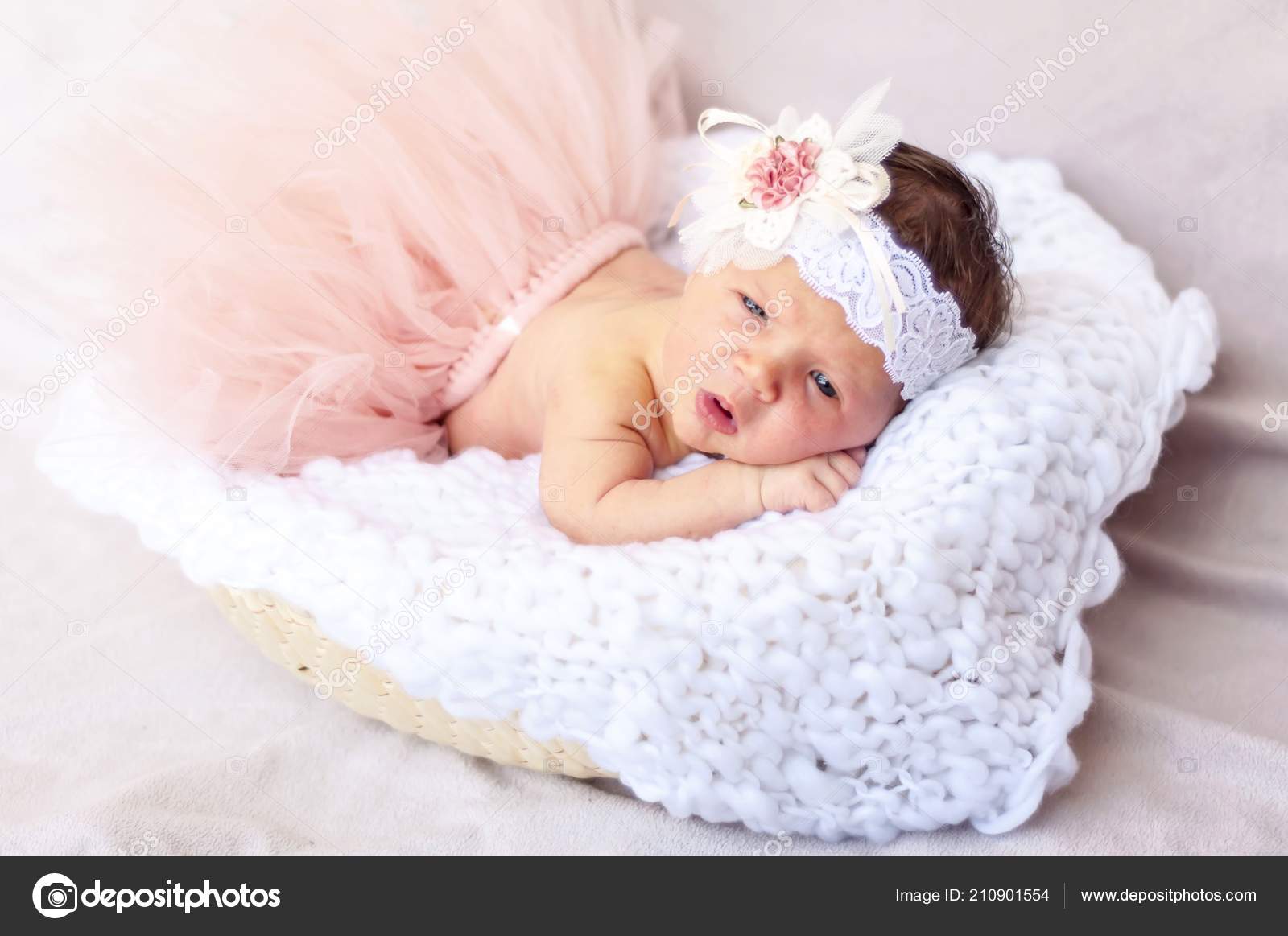 Cute Tiny Newborn Baby Princess On Stock Photo 1174002703
