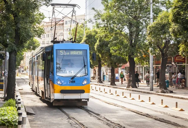 Sofia Bulgarie Août 2018 Bleu Orange Style Soviétique Vieux Tramway — Photo