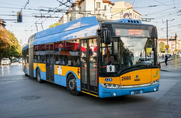 Sofia Bulgaria Agosto 2018 Autobús Pasajeros Koda Solaris 26Tr Azul — Foto de Stock