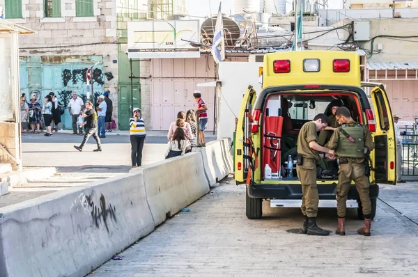 Hebron Israel Palestine Septembre 2018 Voiture Urgence Avec Ambulances Paramédicales — Photo
