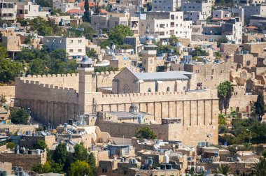 Hebron, İsrail / Palestine. 25 Eylül 2018. Islam ve Yahudi halkının atalarının gömülmek nerede inanılıyor Mağarası Patrikleri kompleks dış görünümü.