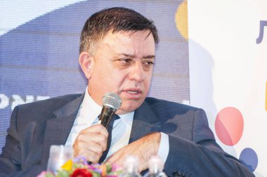 Eilat, İsrail. 21 Aralık 2017. AVI Gabai (Gabbay, Gabay), İsrailli politikacı, İsrail İşçi Partisi, bir röportaj veren mevcut lideri.