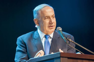 Kudüs, İsrail. 14 Haziran 2016. Başbakan İsrail Benjamin Netanyahu bir adresi Kanal 9 