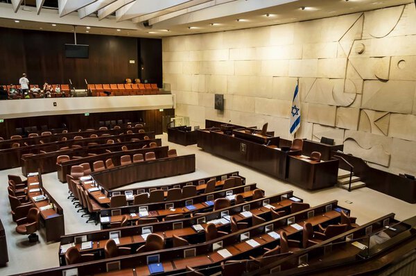 JERUSALEM, ISRAEL. April 3, 2016. The empty plenary hall of the Israeli Parliament Knesset. Parliamentary vacation before sessions.