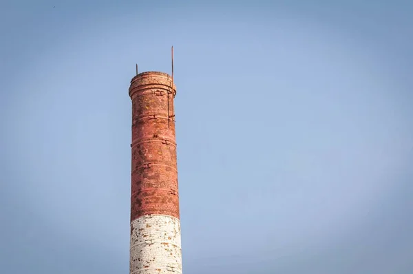 Red White Old Brick Industrial Pipe Blue Sky Old Industry — Stock Fotó