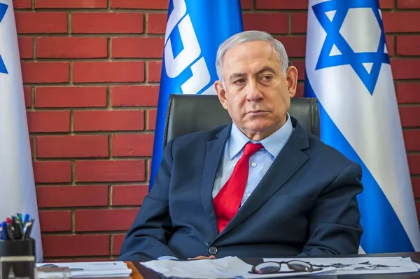 Tel Aviv Israel August 2019 Prime Minister Israel Meeting Journalists — Stock Photo, Image