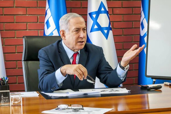 TEL AVIV, ISRAEL. August 14, 2019. Prime minister of Israel during the meeting with journalists from the Israeli media outlets in Russian. The meeting took place at the Beit-Jabotinsky compound.