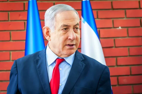 以色列特拉维夫2019年8月14日 以色列总理在会见以俄语采访以色列媒体记者 会议在贝 亚博廷斯基大院举行 — 图库照片