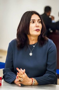 Knesset, Kudüs, İsrail. 3 Ekim 2019. İsrail Kültür ve Spor Bakanı İsrailli politikacı Miri Regev 'in dikey portresi. Eski bir Tuğgeneral ve Idf Sözcüsü..