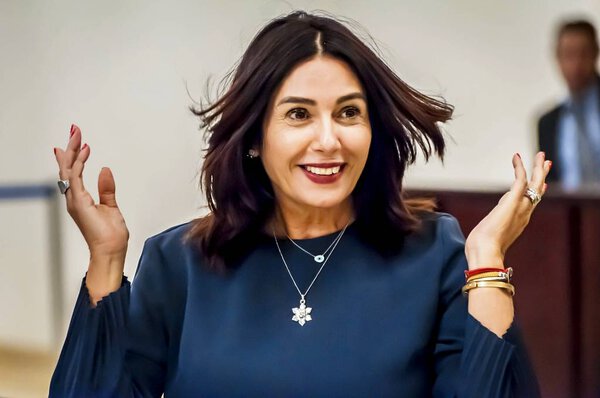 KNESSET, JERUSALEM, ISRAEL. October 3, 2019. A vertical portrait of Israeli politician Miri Regev, Minister of Culture and Sport of Israel. She is a former Brigadier-general and IDF Spokeswoman.