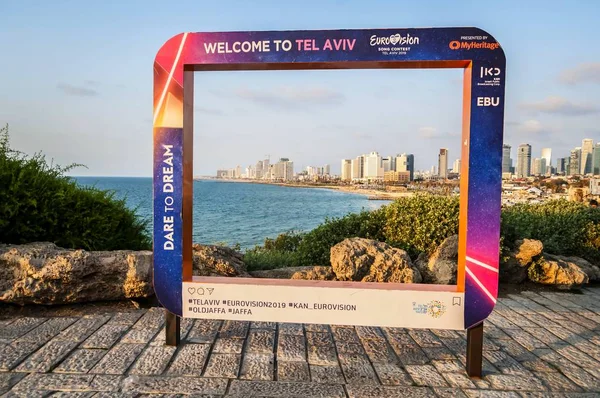 Tel Aviv Israel March 2019 Large Photo Frame Set Tourists — 스톡 사진