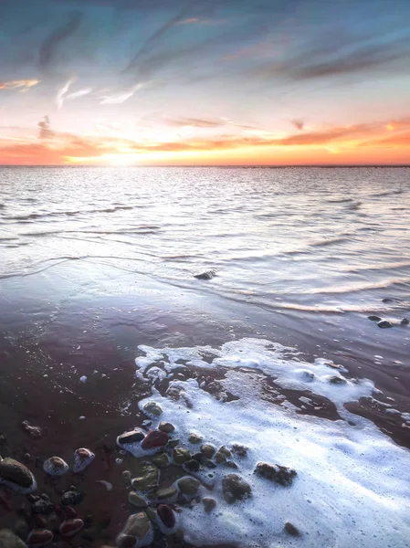 Playa de arena con rocas y espuma. Países Bajos —  Fotos de Stock