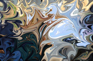 Mavi soyut desen Sıvılaştır, kahverengi, sarı, siyah ve yeşil grafik sanat formu renk. Liquifying akışı ile dijital arka plan