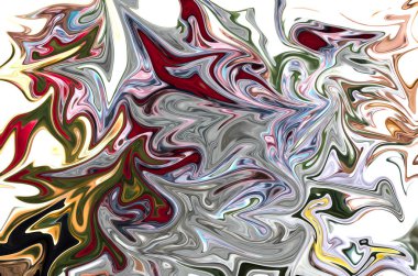 Sıvılaştır soyut desen gri, kırmızı, yeşil, sarı ve beyaz grafik sanat formu renk. Liquifying akışı ile dijital arka plan