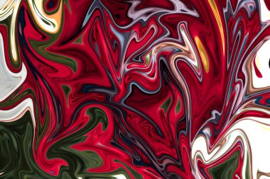 Sıvılaştır soyut desen gri, kırmızı, yeşil, sarı ve beyaz grafik sanat formu renk. Liquifying akışı ile dijital arka plan