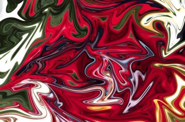 Sıvılaştır soyut desen gri, kırmızı, yeşil, sarı ve beyaz grafik sanat formu renk. Liquifying akışı ile dijital arka plan