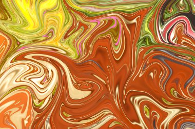 Sıvılaştır soyut desen sarı, turuncu, kırmızı, pembe ve yeşil grafik sanat formu renk. Liquifying akışı ile dijital arka plan