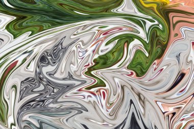 Yeşil ile soyut desen Sıvılaştır, siyah, gri ve pembe grafik sanat formu renk. Liquifying akışı ile dijital arka plan