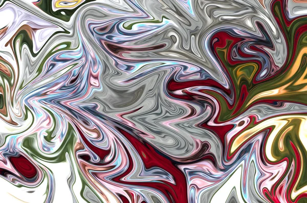 Sıvılaştır soyut desen gri, kırmızı, yeşil, sarı ve beyaz grafik sanat formu renk. Liquifying akışı ile dijital arka plan