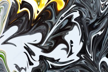 Sıvılaştır soyut desen gri, kahverengi, sarı, siyah ve yeşil grafik sanat formu renk. Liquifying akışı ile dijital arka plan