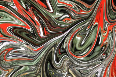 Sıvılaştır soyut desen gri, kırmızı, yeşil ve beyaz grafik sanat formu renk. Liquifying akışı ile dijital arka plan