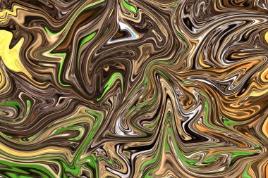 Sarı, kahverengi ve yeşil grafik renk sanat formu ile soyut desen Sıvılaştır. Liquifying akışı ile dijital arka plan