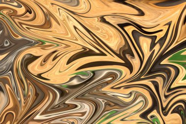 Sarı, kahverengi ve yeşil grafik renk sanat formu ile soyut desen Sıvılaştır. Liquifying akışı ile dijital arka plan