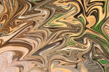 Sarı, kahverengi ve yeşil grafik renk sanat formu ile soyut desen Sıvılaştır. Liquifying akışı ile dijital arka plan