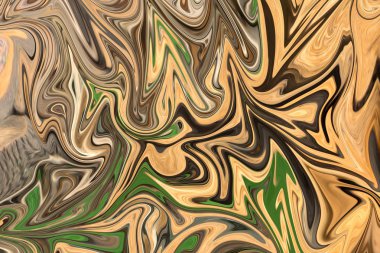 Sarı, kahverengi ve yeşil grafik renk sanat formu ile soyut desen Sıvılaştır. Liquifying akışı ile dijital arka plan