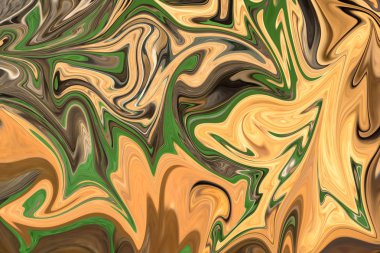 Sarı, kahverengi ve yeşil grafik renk sanat formu ile soyut desen Sıvılaştır. Liquifying akışı ile dijital arka plan