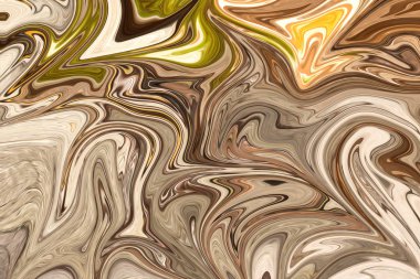 Sarı, kahverengi ve yeşil grafik renk sanat formu ile soyut desen Sıvılaştır. Liquifying akışı ile dijital arka plan