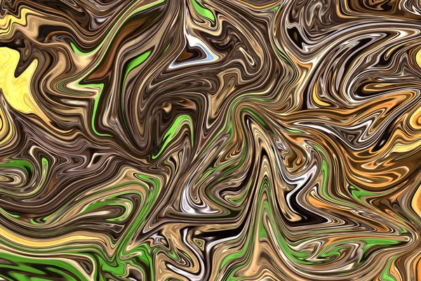 Sarı, kahverengi ve yeşil grafik renk sanat formu ile soyut desen Sıvılaştır. Liquifying akışı ile dijital arka plan