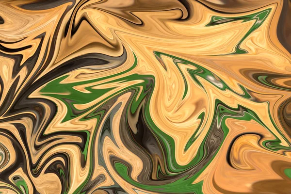 Sarı, kahverengi ve yeşil grafik renk sanat formu ile soyut desen Sıvılaştır. Liquifying akışı ile dijital arka plan