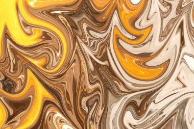 Sarı, kahverengi ve yeşil grafik renk sanat formu ile soyut desen Sıvılaştır. Liquifying akışı ile dijital arka plan