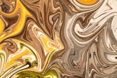 Sarı, kahverengi ve yeşil grafik renk sanat formu ile soyut desen Sıvılaştır. Liquifying akışı ile dijital arka plan