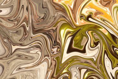 Sarı, kahverengi ve yeşil grafik renk sanat formu ile soyut desen Sıvılaştır. Liquifying akışı ile dijital arka plan