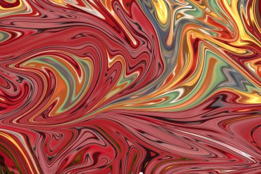 Kırmızı ile soyut desen Sıvılaştır, sarı, yeşil ve gri grafik sanat formu renk. Liquifying akışı ile dijital arka plan