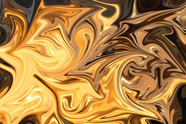 Altın ile soyut desen Sıvılaştır, sarı, gri ve siyah grafik sanat formu renk. Liquifying akışı ile dijital arka plan