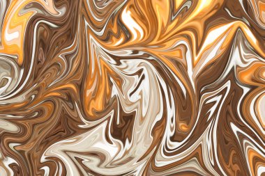 Kahverengi, beyaz ve sarı grafik renk sanat formu ile soyut desen Sıvılaştır. Liquifying akışı ile dijital arka plan