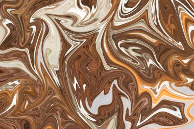 Kahverengi, beyaz ve sarı grafik renk sanat formu ile soyut desen Sıvılaştır. Liquifying akışı ile dijital arka plan