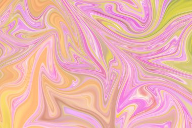 Pembe, sarı ve yeşil grafik renk sanat formu ile soyut desen Sıvılaştır. Liquifying akışı ile dijital arka plan