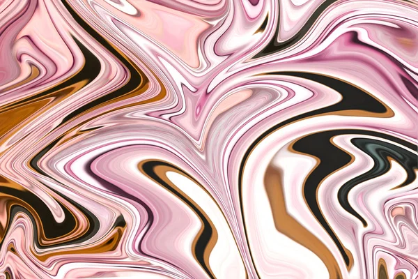 薄いピンクと抽象的なパターンのゆがみ サンゴ 黒と茶色のグラフィック アート フォームの色します Liquifying フローのデジタル背景 — ストック写真